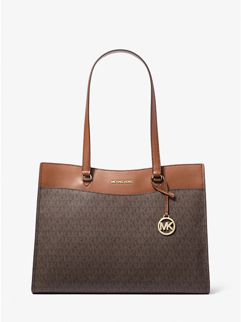 Michael Kors Brown Logo Tote with Gold MK Charm